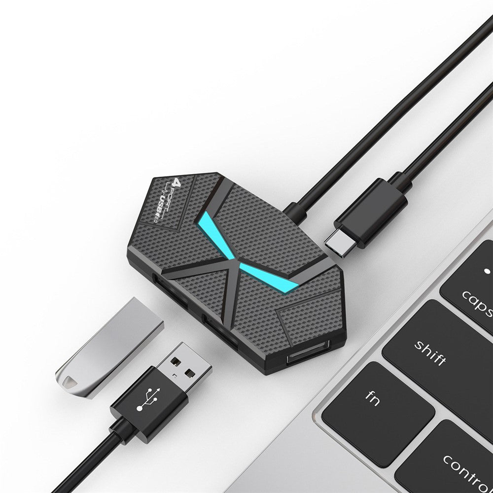 0.6m USB 2.0 Hub 7 Port Splitter Adapter with Power Delivery / RGB Ambient Light / Data Transfer for Laptop