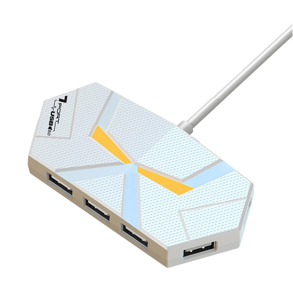 1.2m USB 2.0 Hub 7 Ports Adapter Multi-Port Extender with Power Delivery / RGB Light for PC Laptop