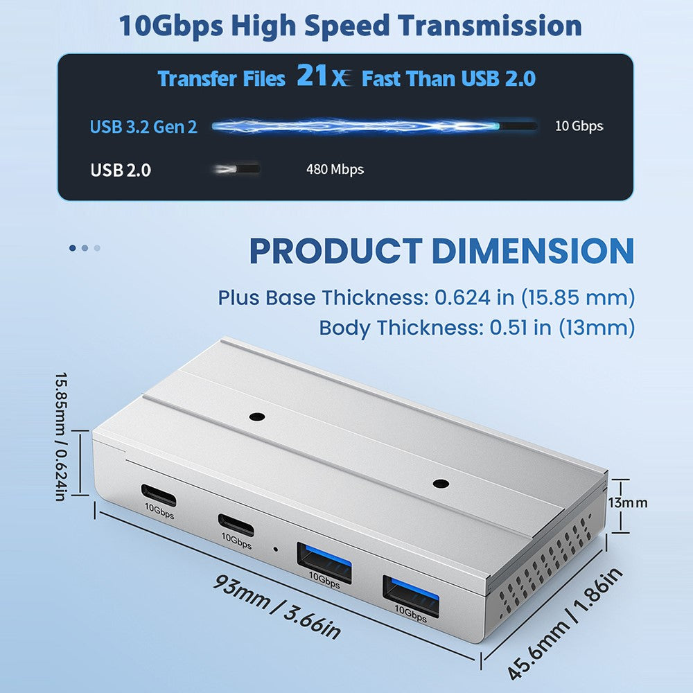 HST-2A2C USB Hub Magnetic Rail Expansion Dock 2 x USB3.2 + 2 x Type-C Splitter Adapter