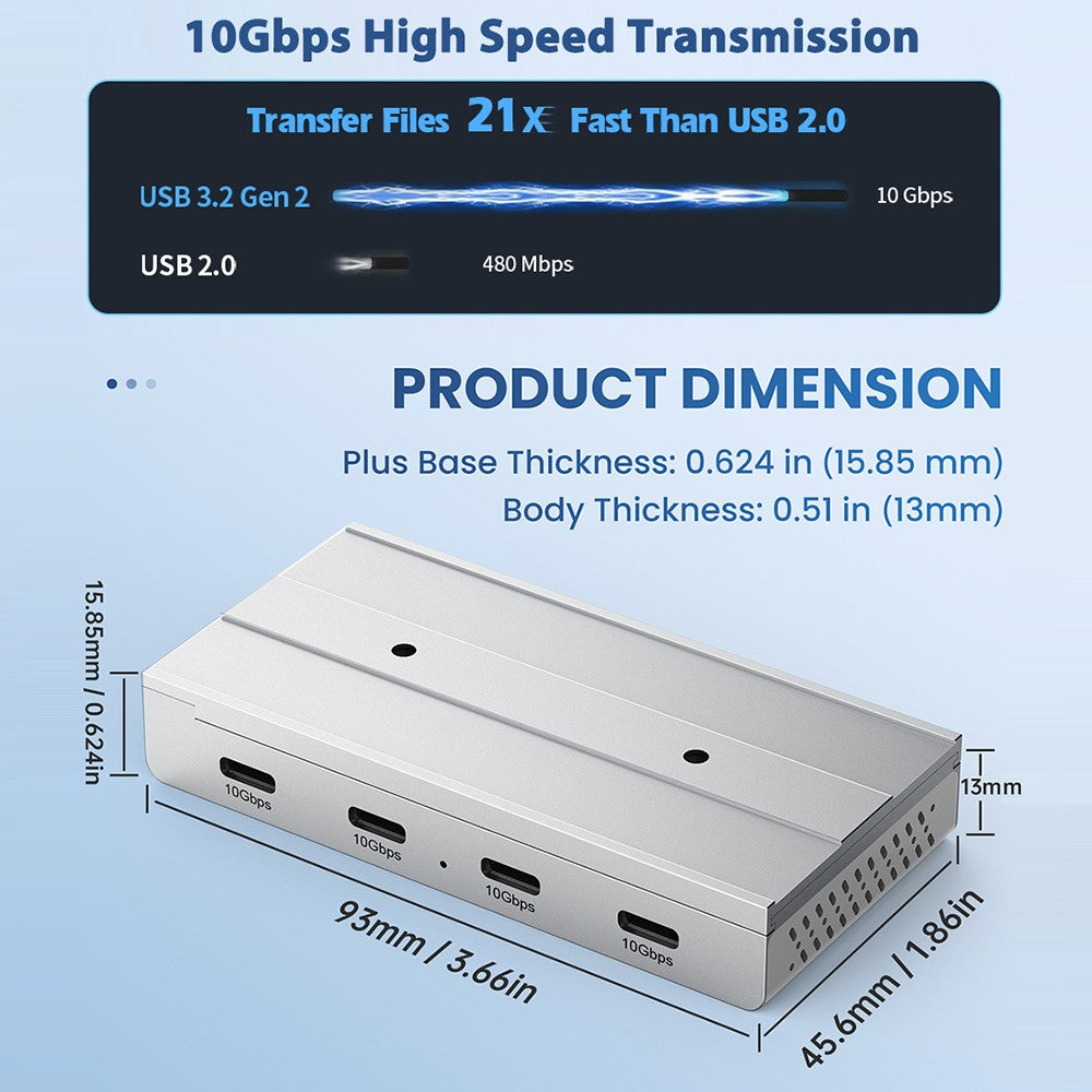 HST-4C USB Hub Magnetic Rail Expansion Dock 4 x Type-C 3.2 Aluminum Alloy Adapter