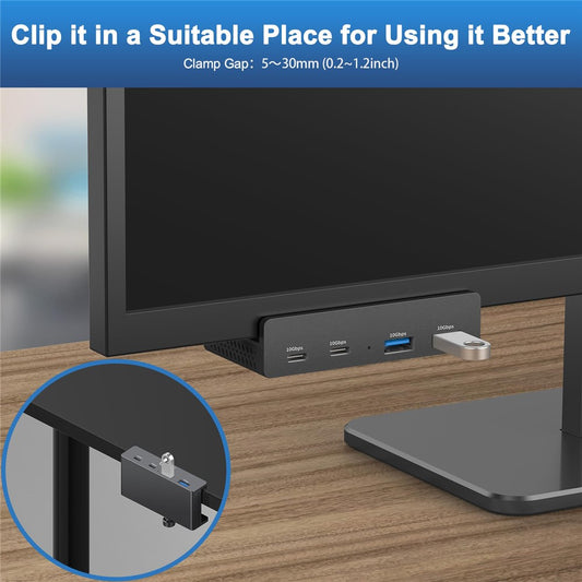 YW-HCL-2A2C-Pro 4 Ports USB Hub 2 USB 3.1 + 2 Type C 3.1 10Gbps High Speed Data Transfer Clip On External Dock Station