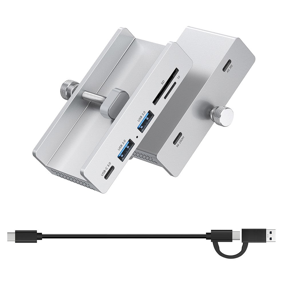 YW-HCL-2A1CTS-Pro 5Gbps Data Transfer 5 Ports Hub Type C 3.0 + 2 USB 3.0 + SD / TF Card Reader Clip On External Dock Station