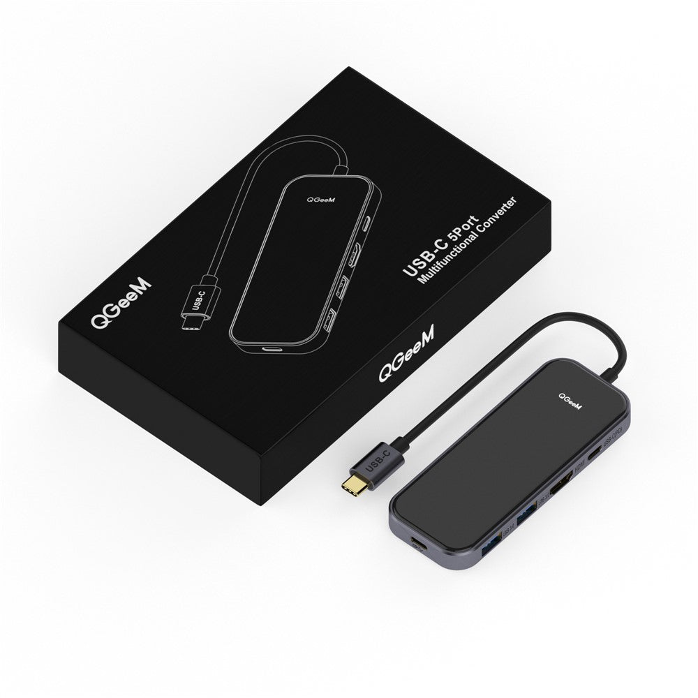 QGEEM QG-UH05-5 USB C Hub to 4K Resolution HD Video+2xUSB 3.0+PD Fast Charger+USB C Adapter for MacBook/MateBook/Other Type-C Devices
