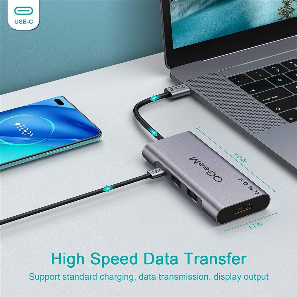 QGEEM QG-UH07-A 7-in-1 USB A Docking Station Multi-Port USB 3.0 Hub Supports HD/SD/TF Compatible with Chromebook Thunderbolt 3