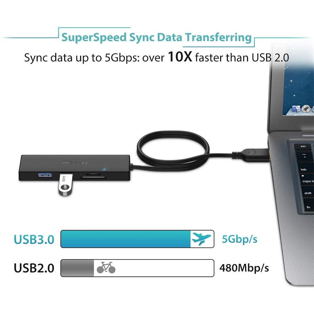 QGEEM QG-UH05-1A 5 in 1 Ultra Slim USB A Docking Station Multi-Port USB Hub to 3 USB 3.0 SD/TF Card Reader Adapter with 0.8m Extended Cable