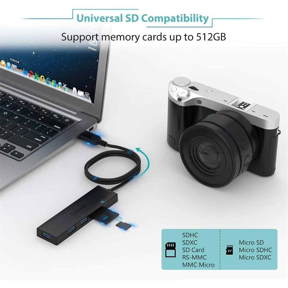 QGEEM QG-UH05-1A 5 in 1 Ultra Slim USB A Docking Station Multi-Port USB Hub to 3 USB 3.0 SD/TF Card Reader Adapter with 0.8m Extended Cable