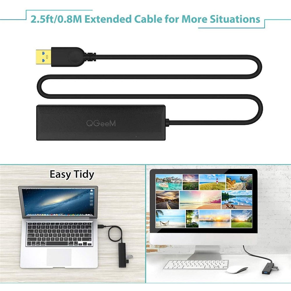 QGEEM QG-UH05-1A 5 in 1 Ultra Slim USB A Docking Station Multi-Port USB Hub to 3 USB 3.0 SD/TF Card Reader Adapter with 0.8m Extended Cable