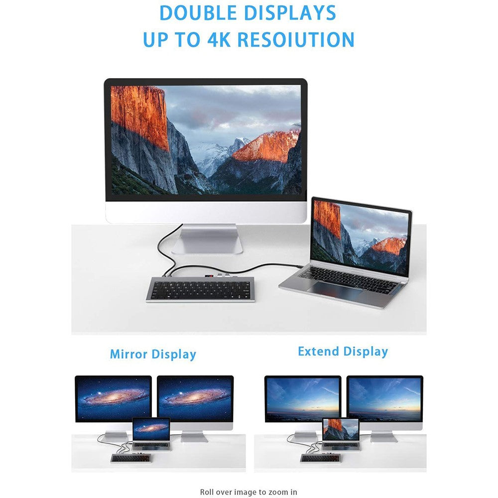 QGEEM QG-UH11-2 11-in-1 Type-C Docking Station with Keyboard USB-C Hub with 4K HD SD/TF/3.5mm Audio Ports Support PD Charging
