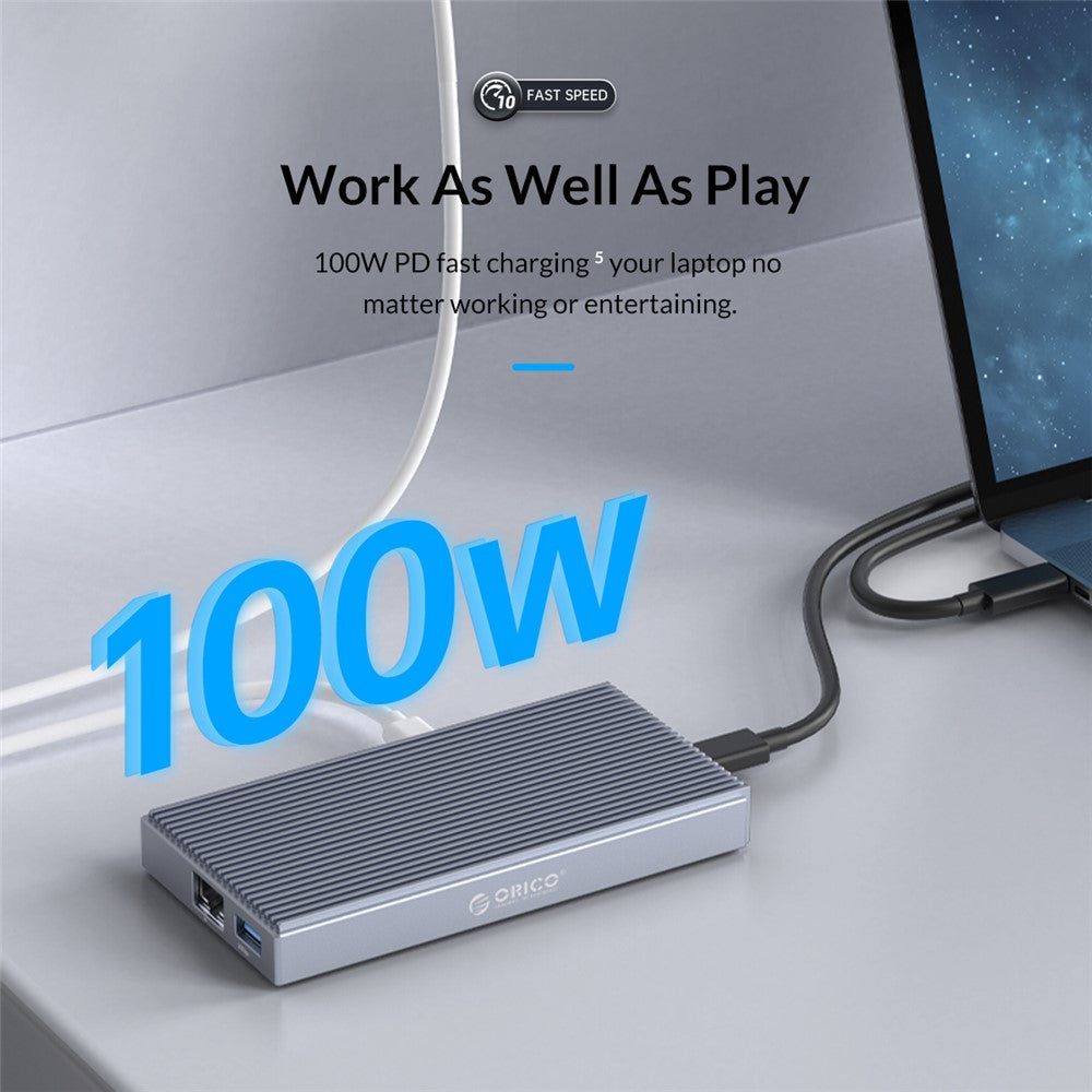 ORICO CDH-9N Multi-Port Docking Station Mini USB Hub with 10Gbps USB3.1/HD/Gigabit LAN/3.5mm Audio Jack for Laptop