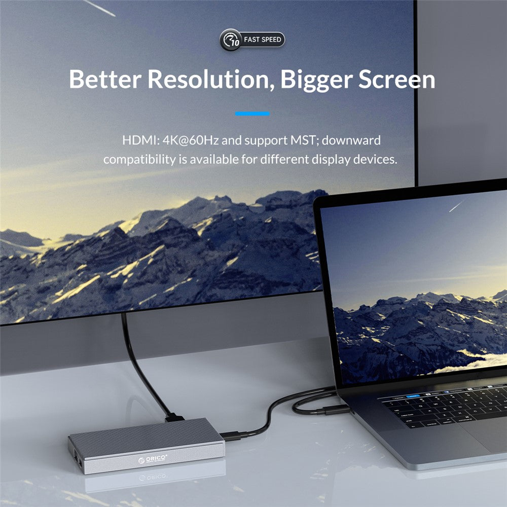 ORICO CDH-9N Multi-Port Docking Station Mini USB Hub with 10Gbps USB3.1/HD/Gigabit LAN/3.5mm Audio Jack for Laptop