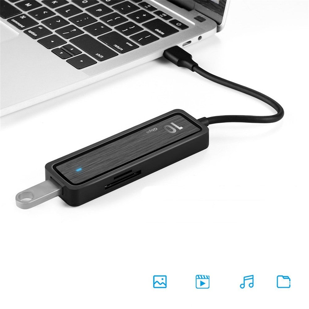 HU-002 Type C Hub Adapter 10Gbps High Speed Transmission Converter to 4xUSB 3.2 Ports and 2 Card Reader Slots Suitable for Computers Laptops