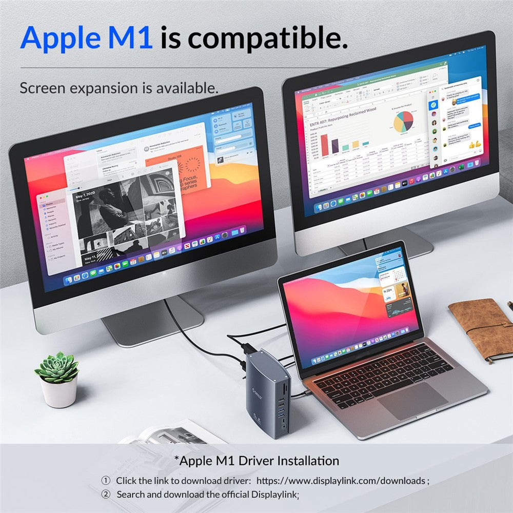 ORICO CDH-15N 15-in-1 Type-C Docking Station Multifunctional Aluminum Alloy USB-C Hub with HD / RJ45 / Audio / PD 100W Output Interfaces