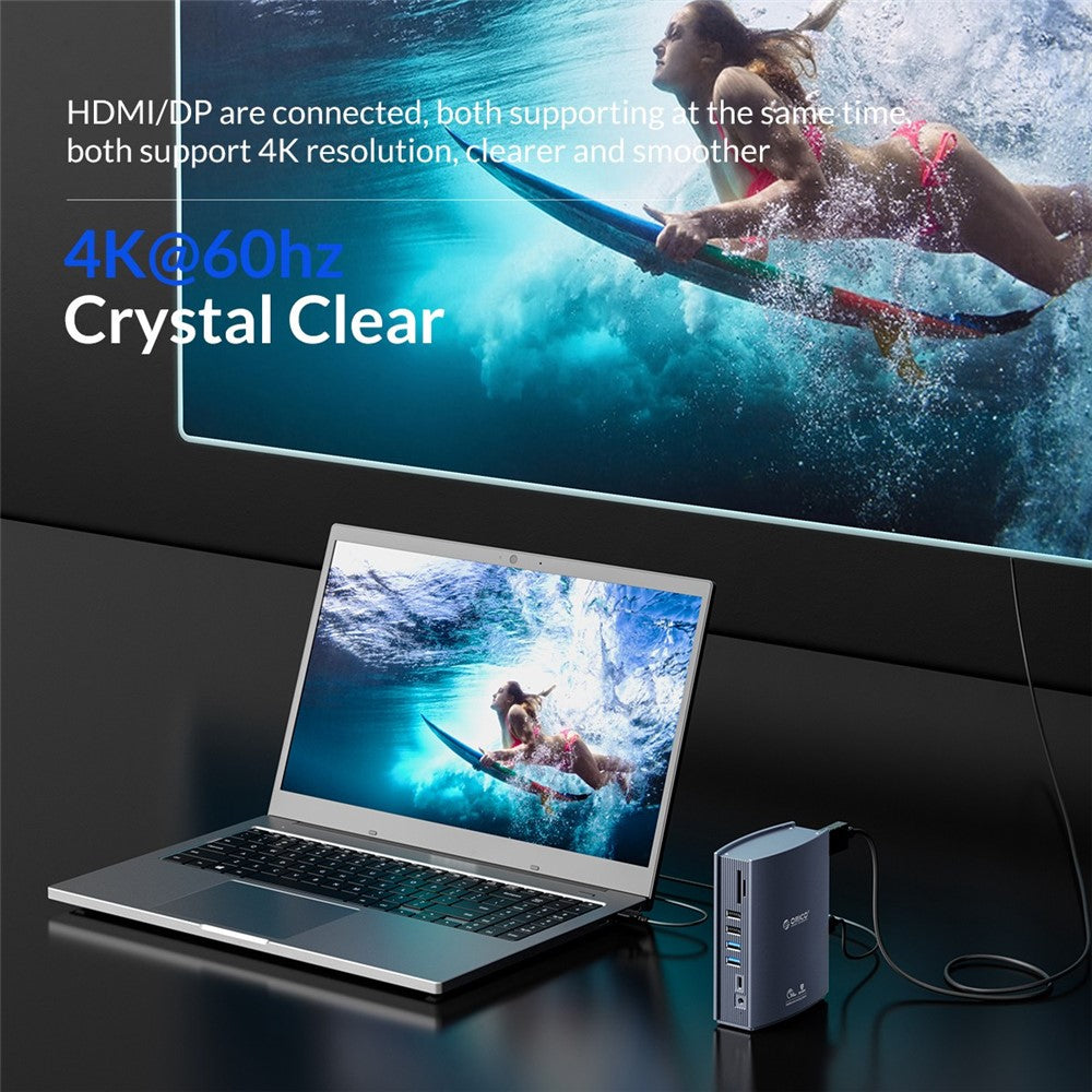ORICO CDH-15N 15-in-1 Type-C Docking Station Multifunctional Aluminum Alloy USB-C Hub with HD / RJ45 / Audio / PD 100W Output Interfaces