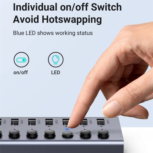 UGREEN CM481 USB 3.0 Splitter Docking Station 7-Port USB Hub Adapter with Extension Cable (CN Plug)