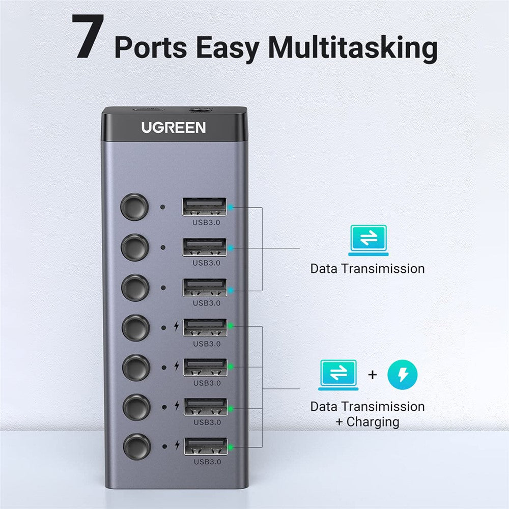 UGREEN CM481 USB 3.0 Splitter Docking Station 7-Port USB Hub Adapter with Extension Cable (CN Plug)