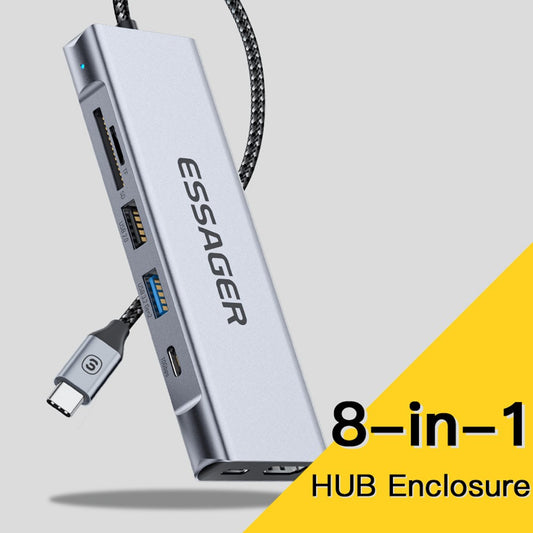 ESSAGER 8-In-1 Type-C Hub to HD 4K Output, PD 100W Port, 10Gbps Type-C, USB 3.2, USB 2.0, 2 Card Reader Slots and SSD Slot