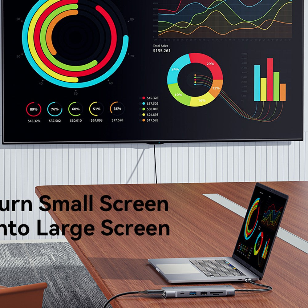 ESSAGER 8-In-1 Type-C Hub to HD 4K Output, PD 100W Port, 10Gbps Type-C, USB 3.2, USB 2.0, 2 Card Reader Slots and SSD Slot