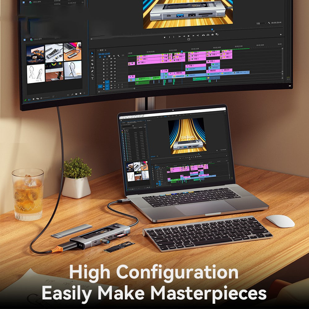 ESSAGER 8-In-1 Type-C Hub to HD 4K Output, PD 100W Port, 10Gbps Type-C, USB 3.2, USB 2.0, 2 Card Reader Slots and SSD Slot
