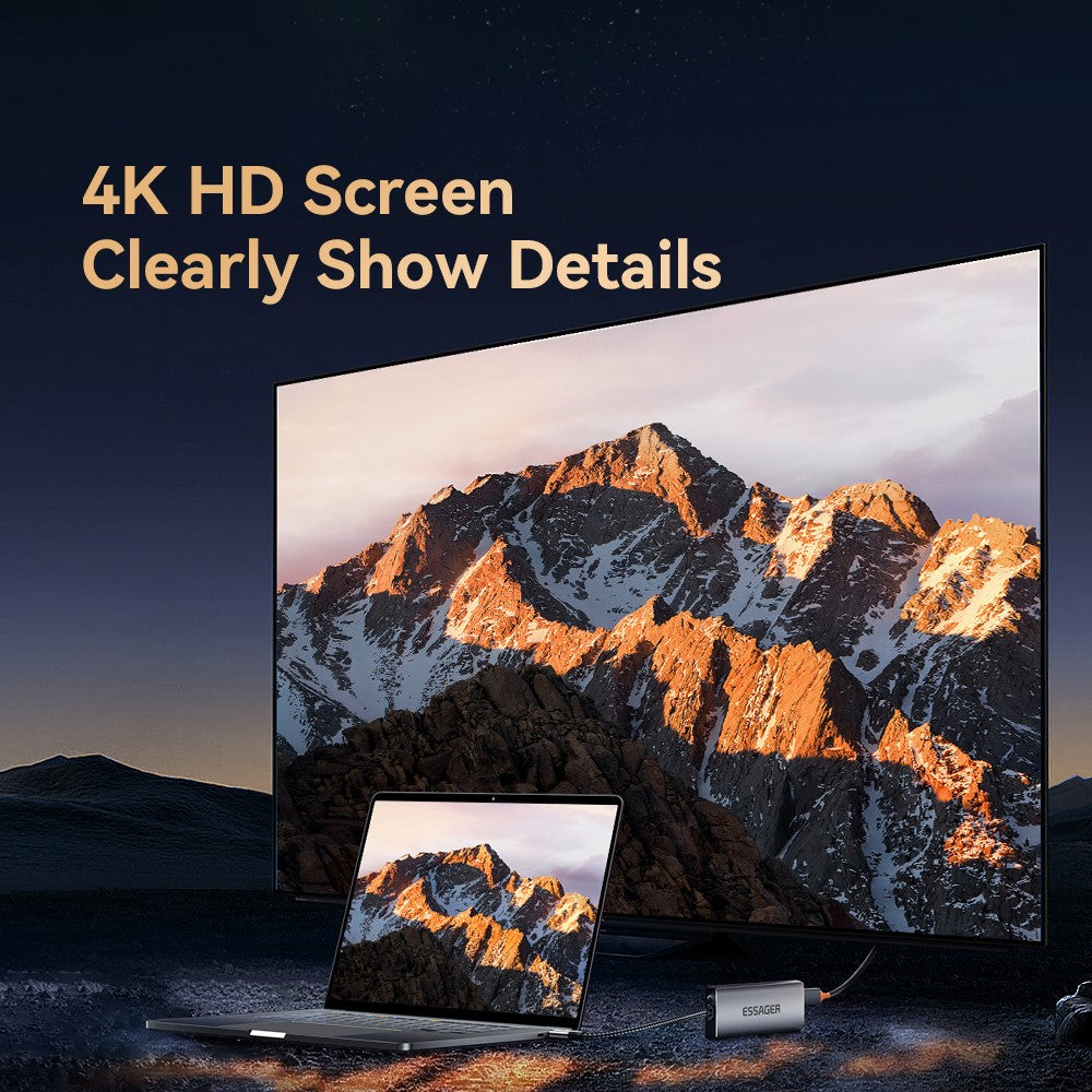 ESSAGER 8-In-1 Type-C Hub to HD 4K Output, PD 100W Port, 10Gbps Type-C, USB 3.2, USB 2.0, 2 Card Reader Slots and SSD Slot