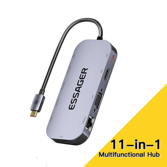 ESSAGER 11-in-1 Multi-Port USB Hub 4K HD PD 100W Fast Charging Docking Station Support TF / SD Card Reader