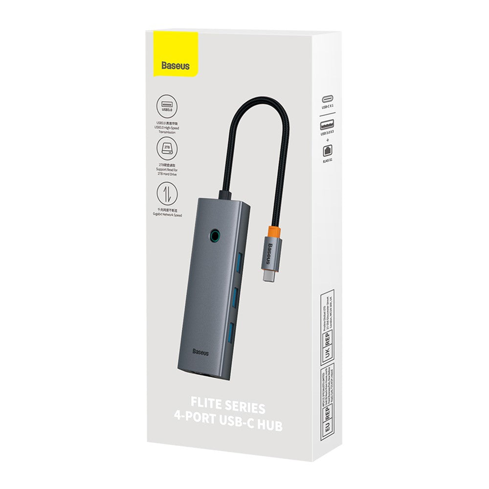 BASEUS BS-OH109 4-In-1 Type-C Extension Docking Hub with HD 4K Video Output, 3xUSB 3.0, RJ45 Ethernet Port