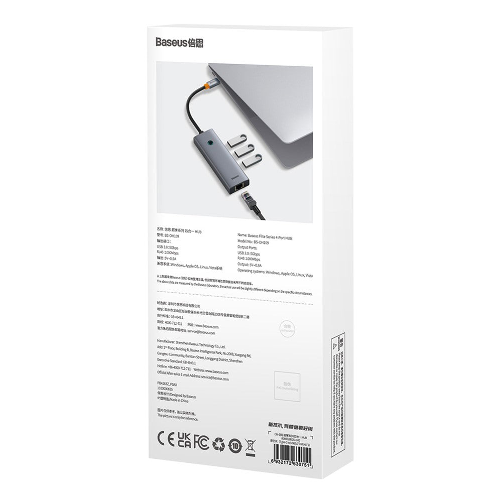 BASEUS BS-OH109 4-In-1 Type-C Extension Docking Hub with HD 4K Video Output, 3xUSB 3.0, RJ45 Ethernet Port