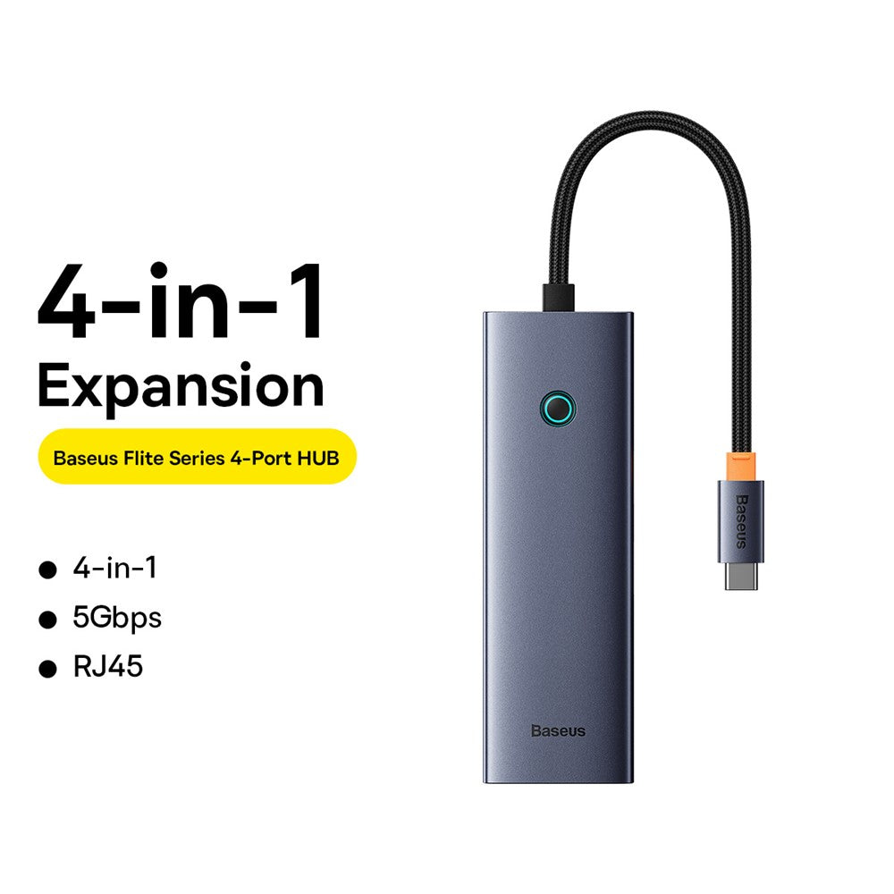 BASEUS BS-OH109 4-In-1 Type-C Extension Docking Hub with HD 4K Video Output, 3xUSB 3.0, RJ45 Ethernet Port