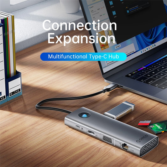 ORICO PW11-10P 10 in 1 Docking Station HD+VGA+SD / TF+3.5mm Audio PD 100W Charging Multifunctional Type-C Hub