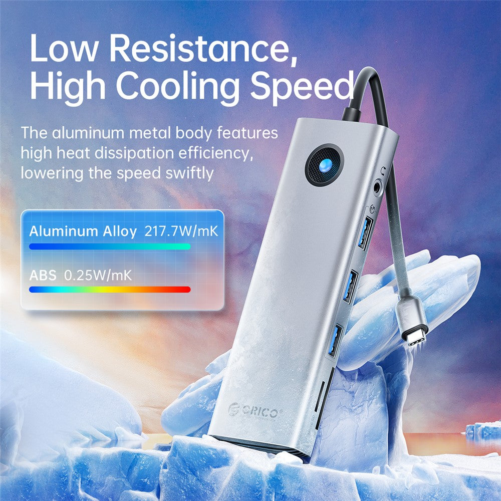 ORICO PW11-10P 10 in 1 Docking Station HD+VGA+SD / TF+3.5mm Audio PD 100W Charging Multifunctional Type-C Hub