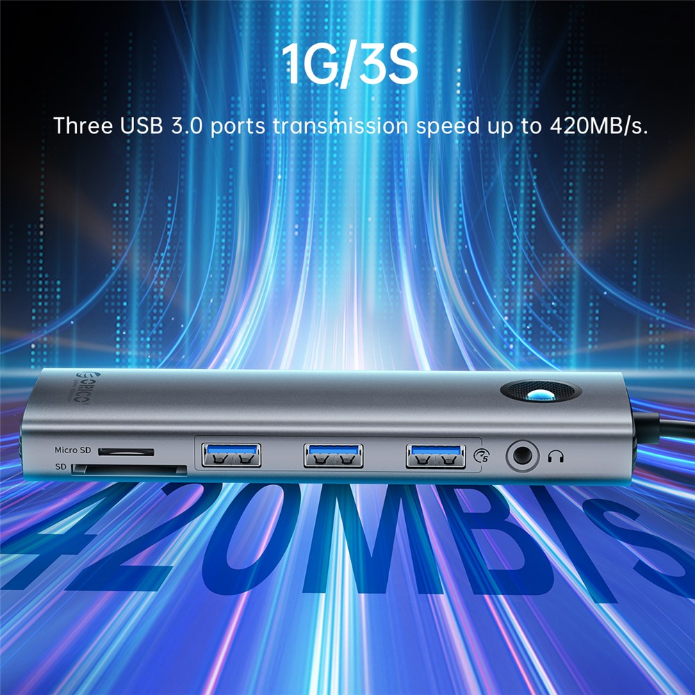 ORICO PW11-10P 10 in 1 Docking Station HD+VGA+SD / TF+3.5mm Audio PD 100W Charging Multifunctional Type-C Hub