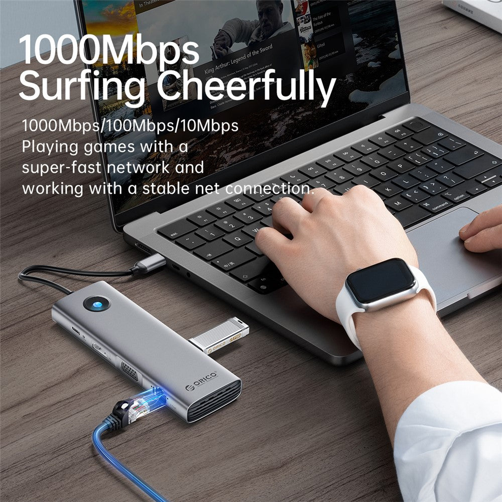 ORICO PW11-10P 10 in 1 Docking Station HD+VGA+SD / TF+3.5mm Audio PD 100W Charging Multifunctional Type-C Hub