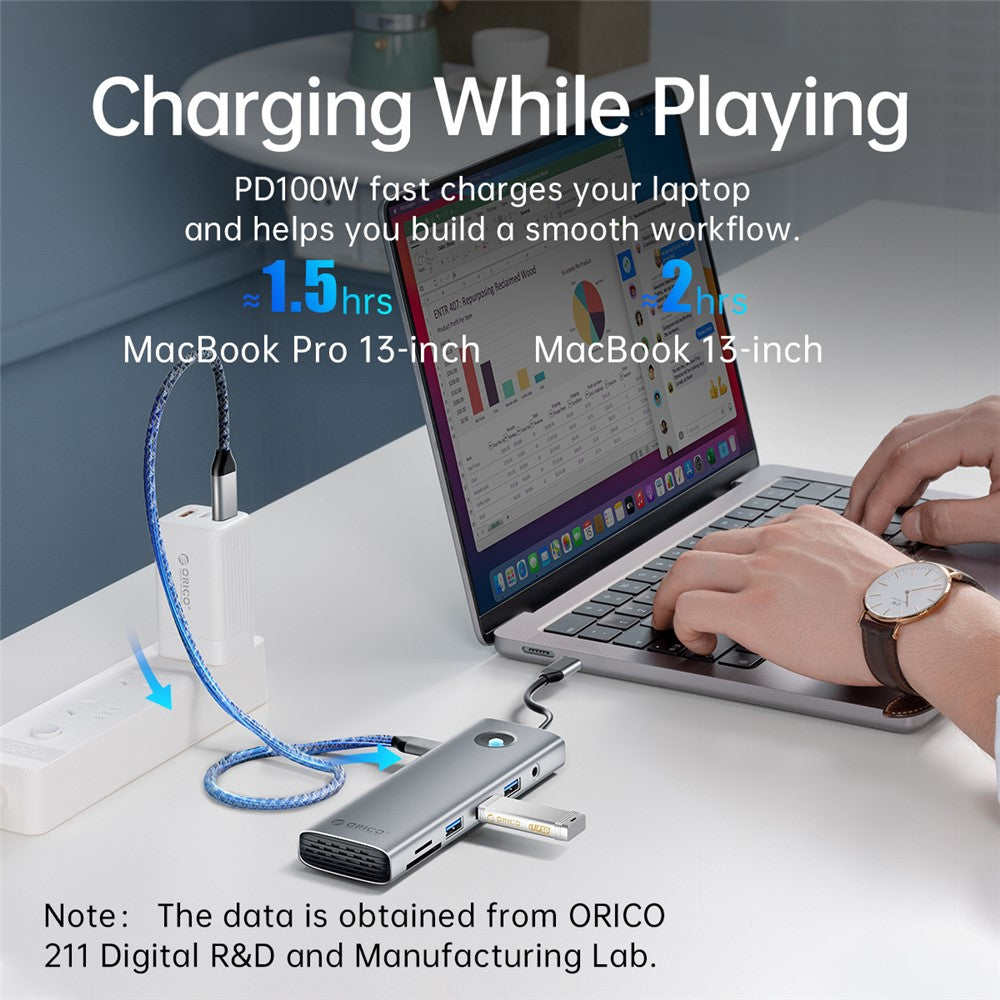 ORICO PW11-10P 10 in 1 Docking Station HD+VGA+SD / TF+3.5mm Audio PD 100W Charging Multifunctional Type-C Hub
