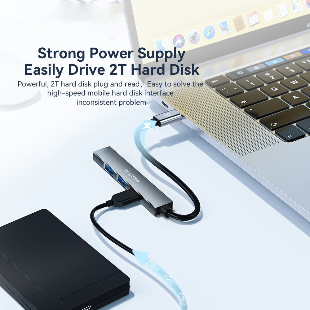 ESSAGER 4-in-1 USB Hub 4 USB2.0 Ports Splitter Tablet Laptop Aluminum Alloy Adapter