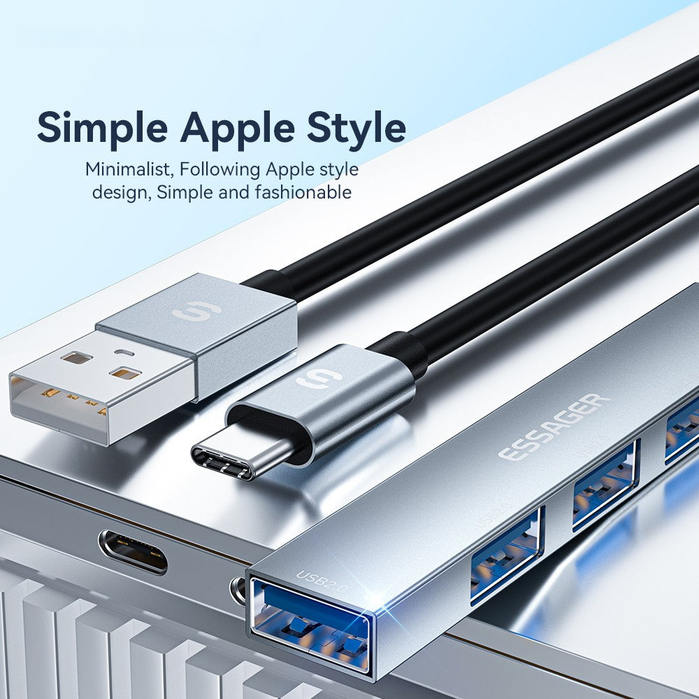 ESSAGER 4-in-1 USB Hub 4 USB2.0 Ports Splitter Tablet Laptop Aluminum Alloy Adapter