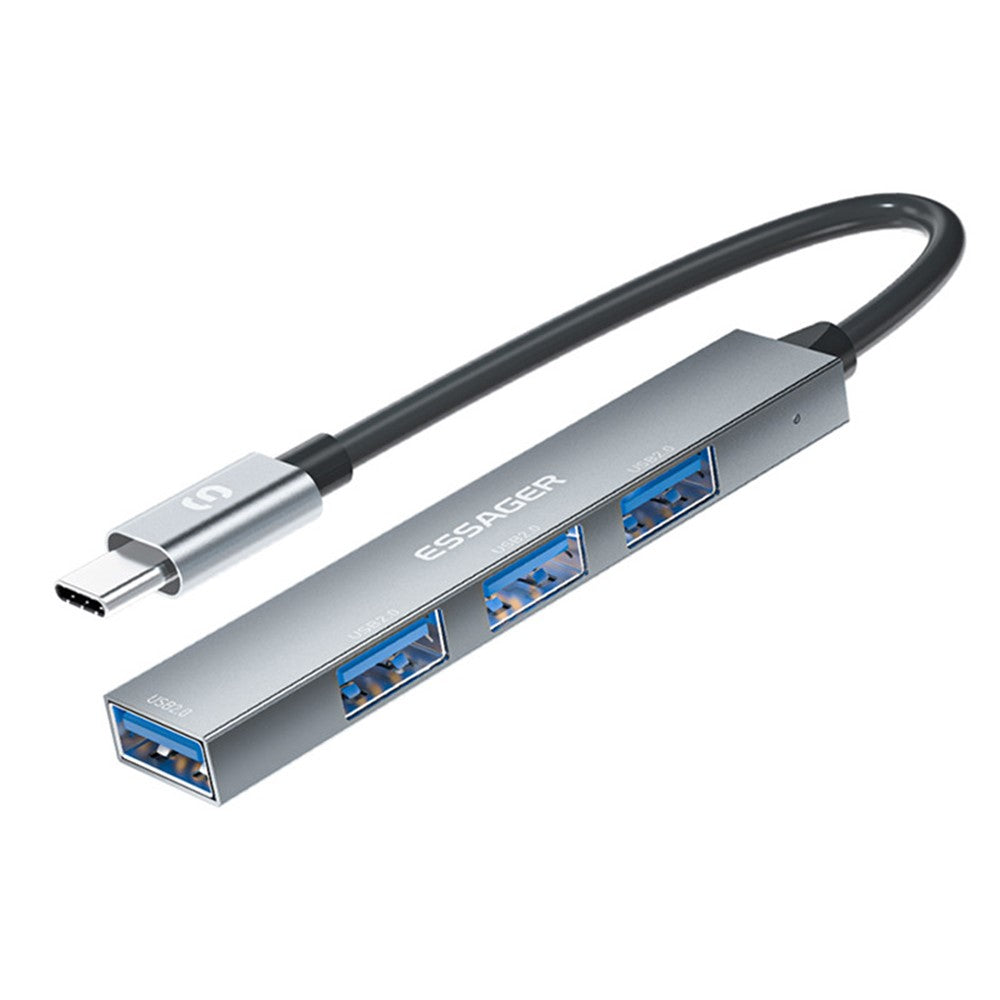 ESSAGER 4-in-1 USB Hub 4 USB2.0 Ports Splitter Tablet Laptop Aluminum Alloy Adapter