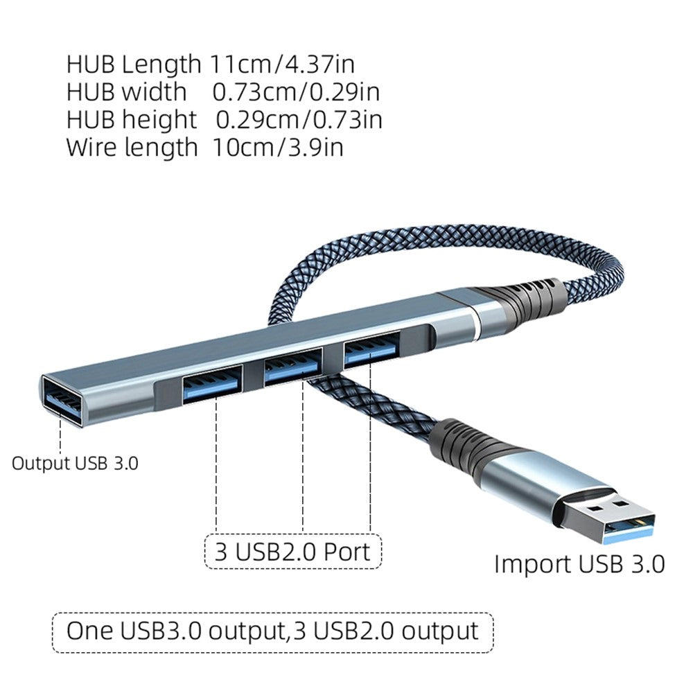 4-in-1 USB to USB2.0x3 + USB3.0 USB Hub Aluminum Alloy Laptop Computer Adapter