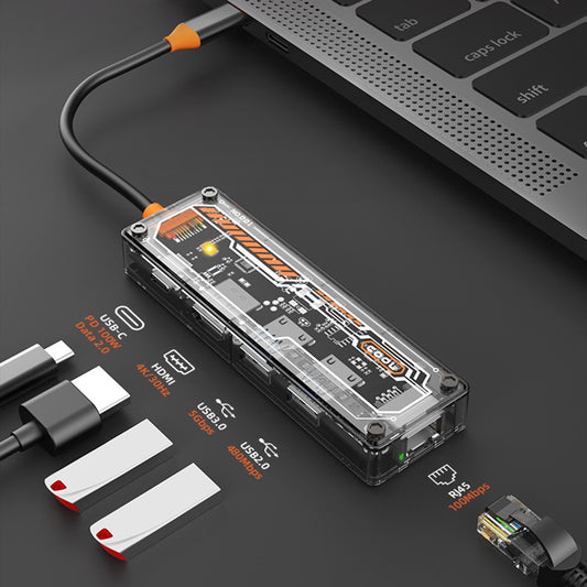SW5R 5-in-1 Type-C Hub Dock Station Type-C to Type-C PD Fast Charge+HD+USB3.0+USB2.0+RJ45 Multiple Ports Adapter