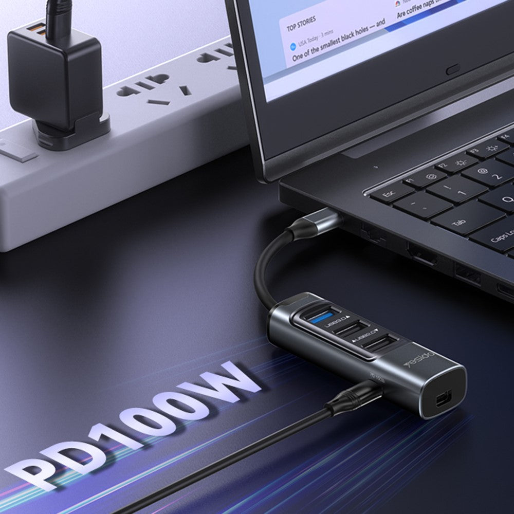 YESIDO HB24 5-in-1 Type-C Docking Station with USB3.0+2 USB2.0+Mini DP+PD 100W Multi Port USB-C Hub Adapter