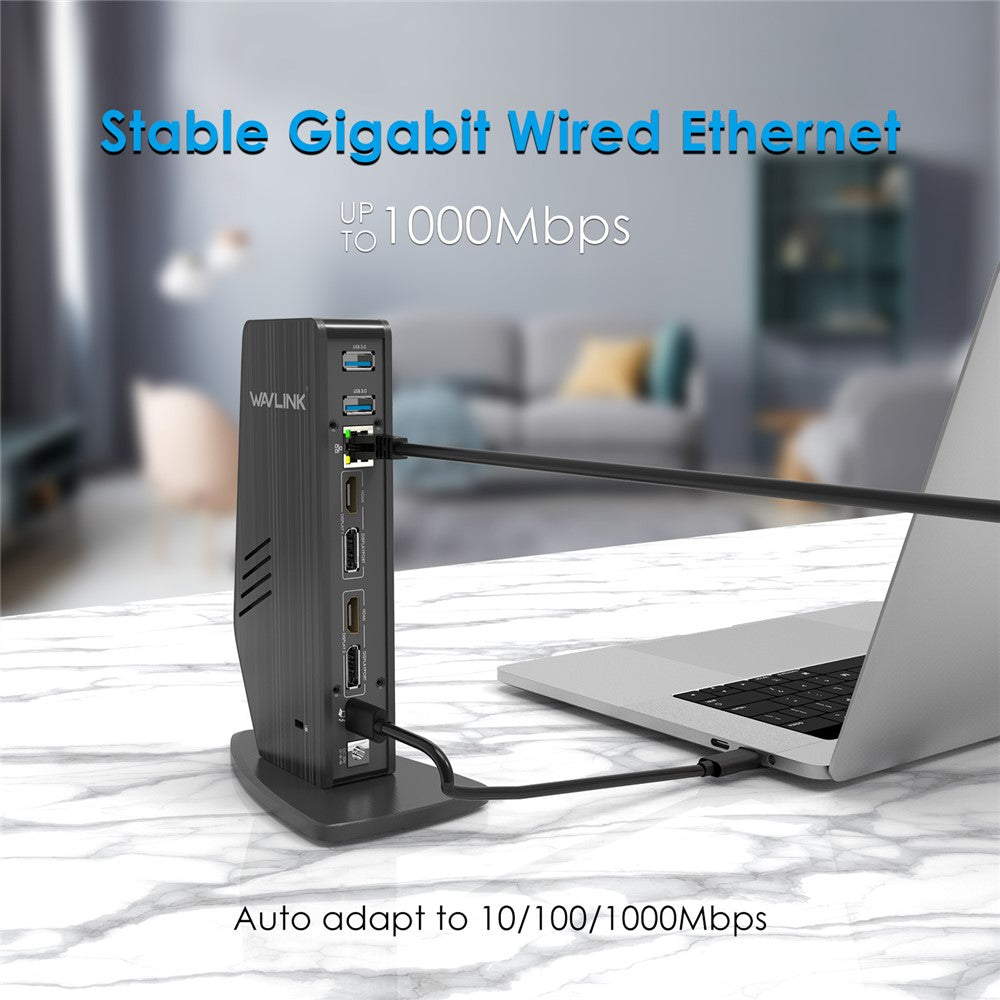 WAVLINK UG69PD5 USB 3.0 and USB-C Dual 4K Display Docking Station with DisplayPort and HD 60Hz Monitor Adapter