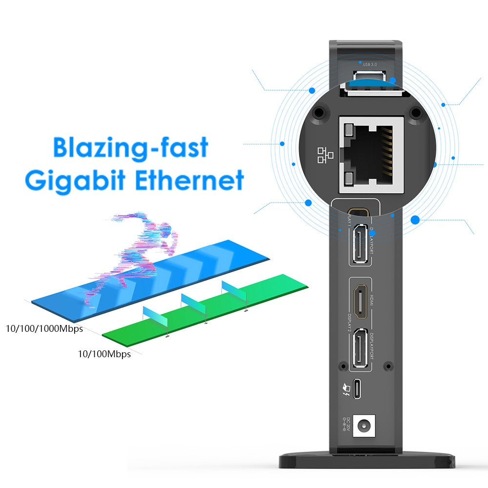 WAVLINK UG69PD5 USB 3.0 and USB-C Dual 4K Display Docking Station with DisplayPort and HD 60Hz Monitor Adapter