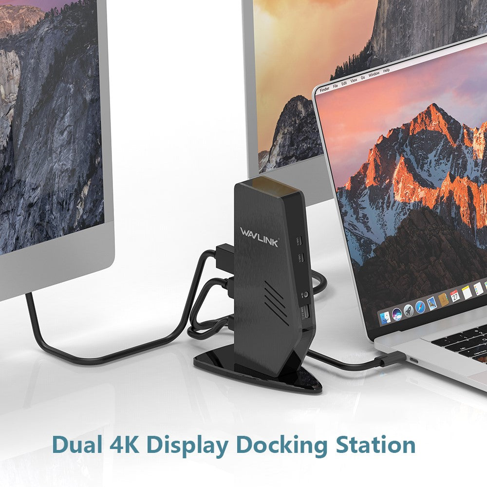 WAVLINK UG69PD5 USB 3.0 and USB-C Dual 4K Display Docking Station with DisplayPort and HD 60Hz Monitor Adapter