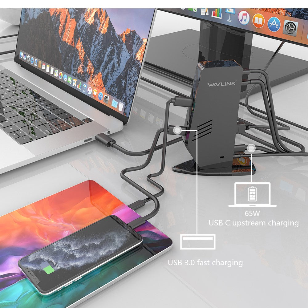 WAVLINK UG69PD5 USB 3.0 and USB-C Dual 4K Display Docking Station with DisplayPort and HD 60Hz Monitor Adapter