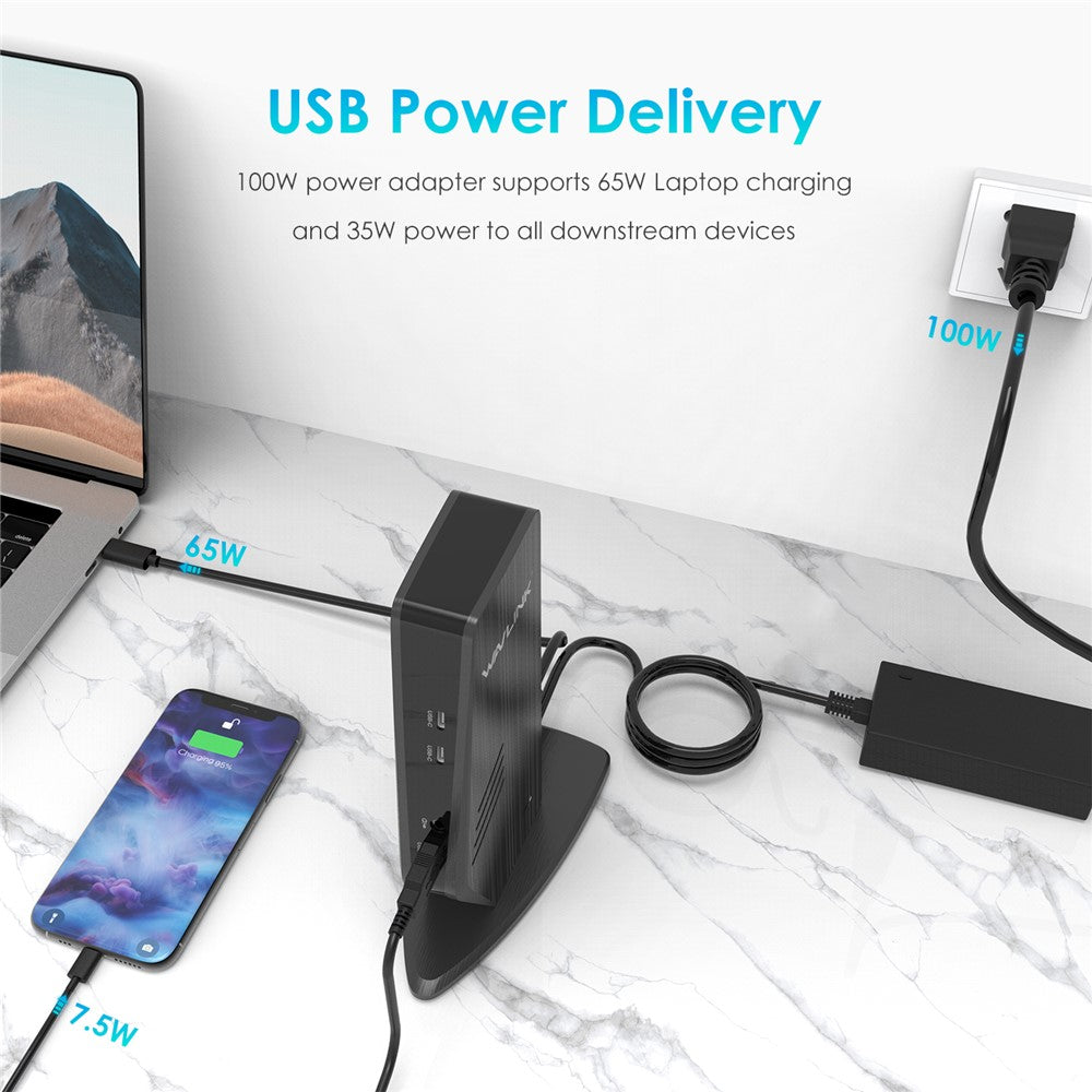 WAVLINK UG69PD5 USB 3.0 and USB-C Dual 4K Display Docking Station with DisplayPort and HD 60Hz Monitor Adapter