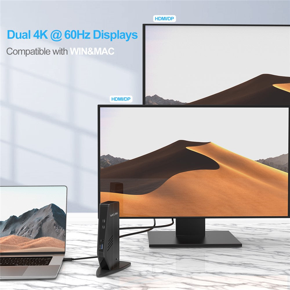 WAVLINK UG69PD5 USB 3.0 and USB-C Dual 4K Display Docking Station with DisplayPort and HD 60Hz Monitor Adapter