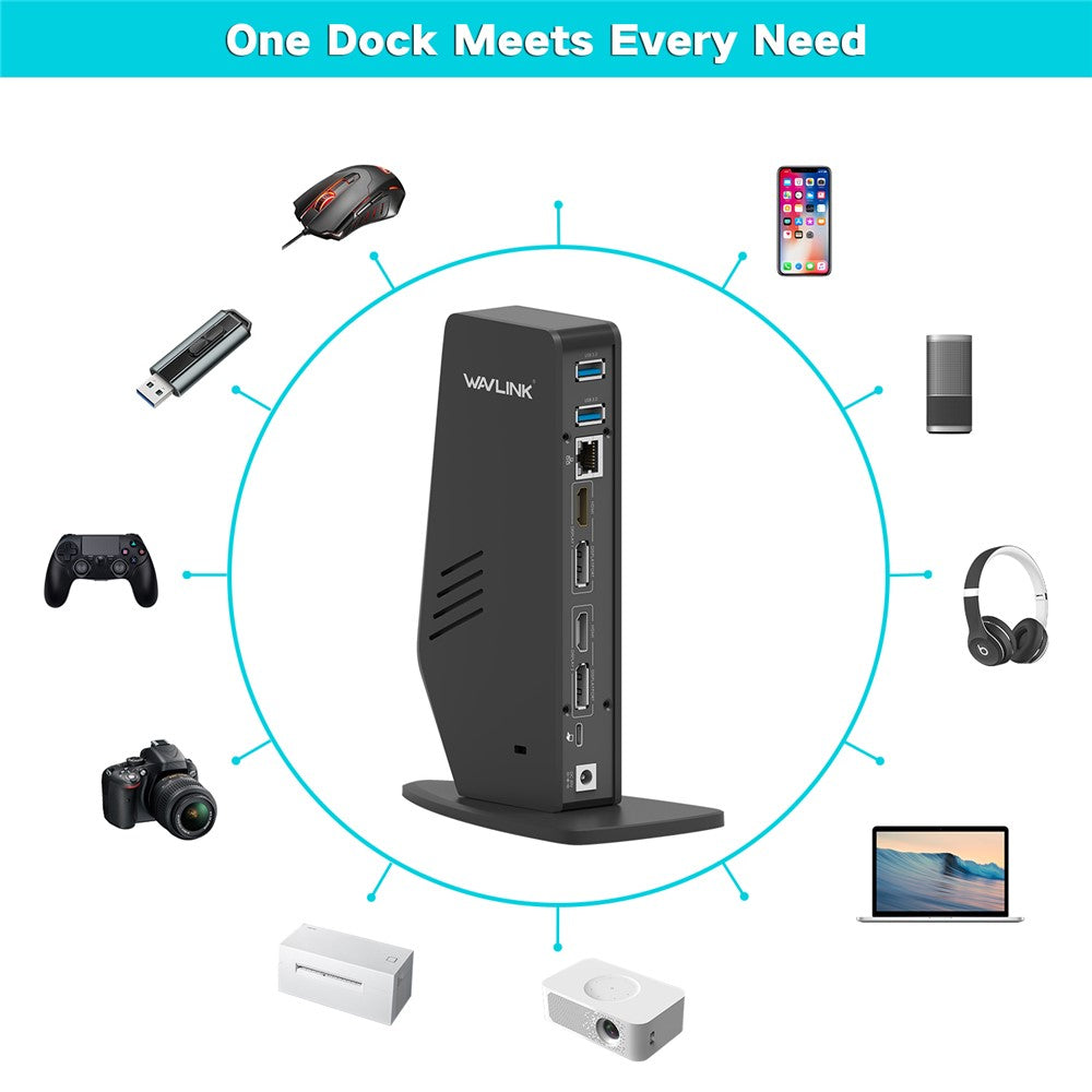 WAVLINK WL-UG69DK5 USB 3.0 Docking Station Laptop Dual 5K / 4K 60Hz Monitor Adapter