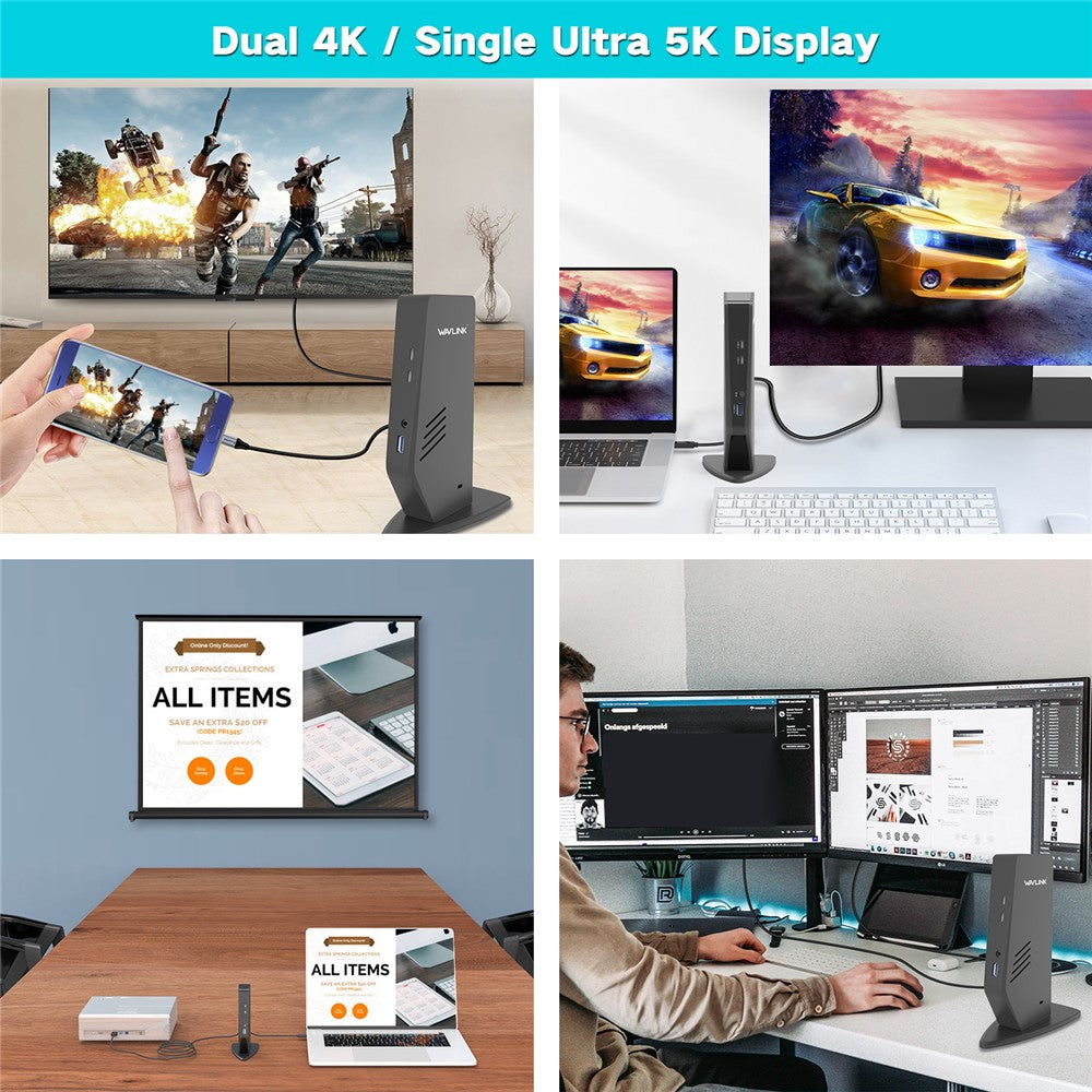 WAVLINK WL-UG69DK5 USB 3.0 Docking Station Laptop Dual 5K / 4K 60Hz Monitor Adapter