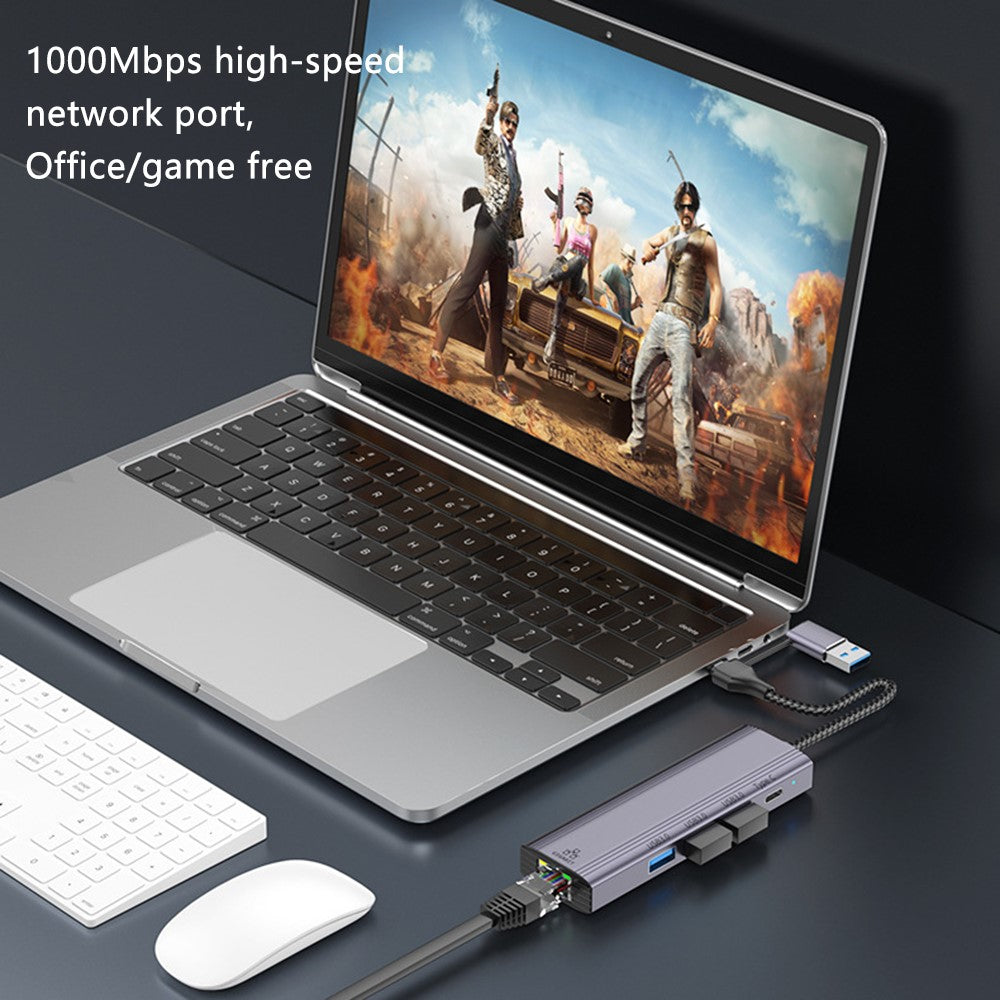 T513 Docking Station USB / Type-C to USB3.0x3+USB-C+Gigabit Laptop Adapter