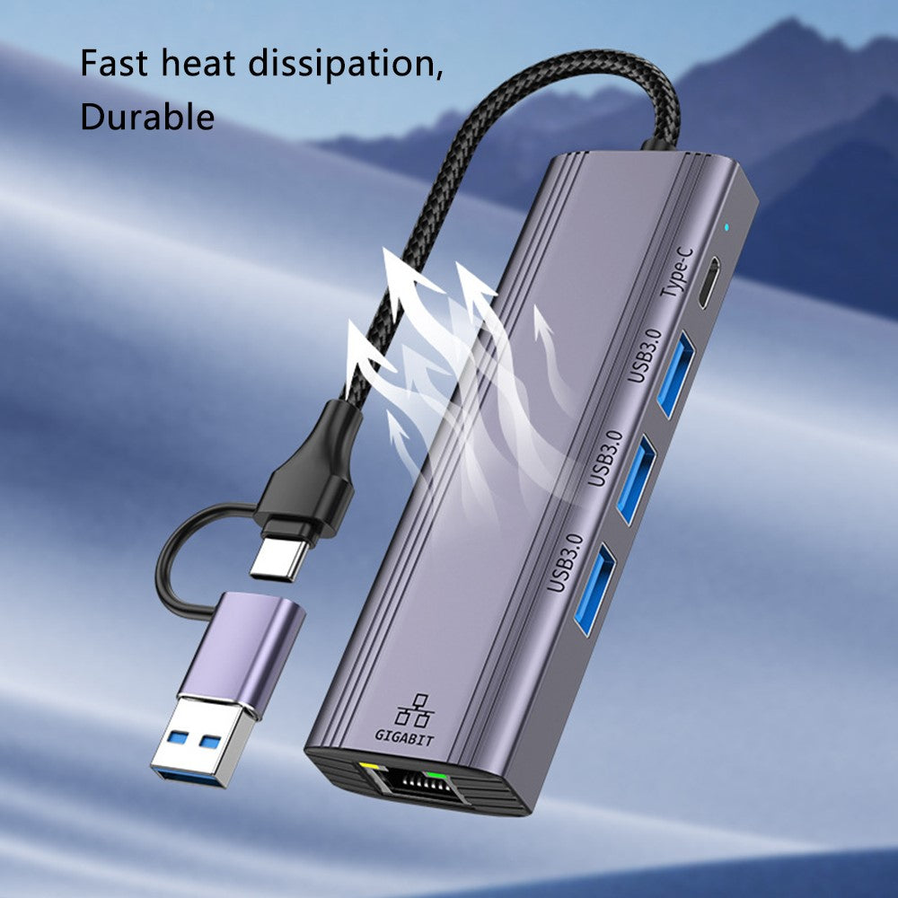 T513 Docking Station USB / Type-C to USB3.0x3+USB-C+Gigabit Laptop Adapter