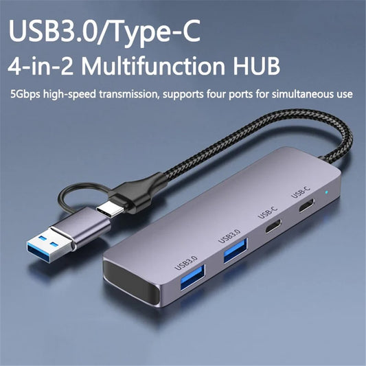 T-32C USB 3.0 + Type-C 4-port Hub Aluminum Alloy Docking Station with 2-in-1 Cable