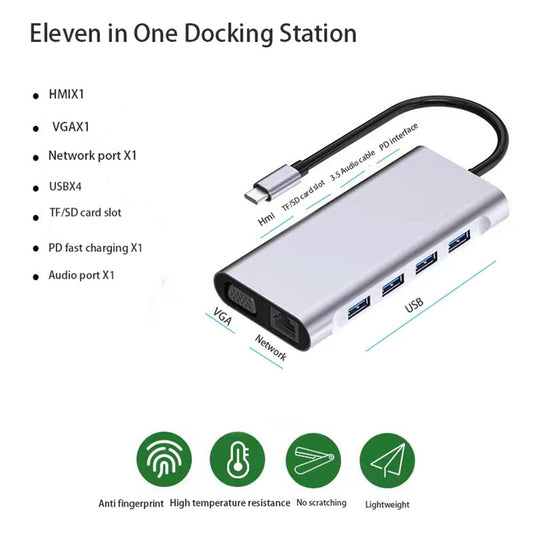 2110 11-in-1 Type-C Docking Station 4K*2K@30Hz Multi-Port Hub USB Data Reading Card Slots Adapter